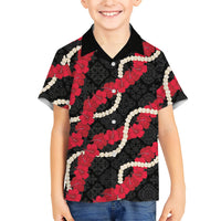 Aloha Ula'ula Hibiscus Pikake Lei Family Matching Long Sleeve Bodycon Dress and Hawaiian Shirt Hawaiian Quilt Pattern LT9 Son's Shirt Black - Polynesian Pride
