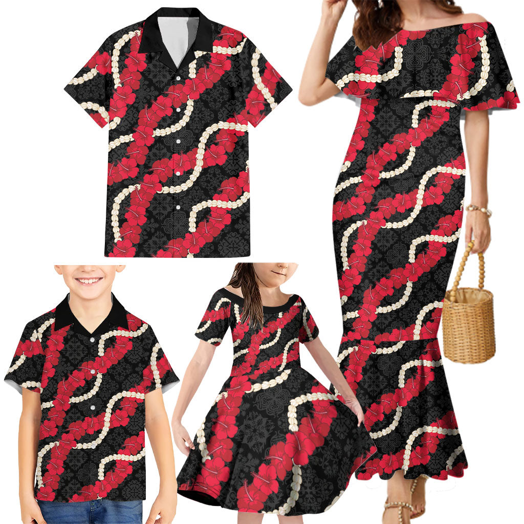 Aloha Ula'ula Hibiscus Pikake Lei Family Matching Mermaid Dress and Hawaiian Shirt Hawaiian Quilt Pattern LT9 - Polynesian Pride