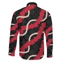 Aloha Ula'ula Hibiscus Pikake Lei Family Matching Off The Shoulder Long Sleeve Dress and Hawaiian Shirt Hawaiian Quilt Pattern LT9 - Polynesian Pride