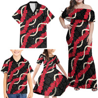 Aloha Ula'ula Hibiscus Pikake Lei Family Matching Off Shoulder Maxi Dress and Hawaiian Shirt Hawaiian Quilt Pattern LT9 - Polynesian Pride