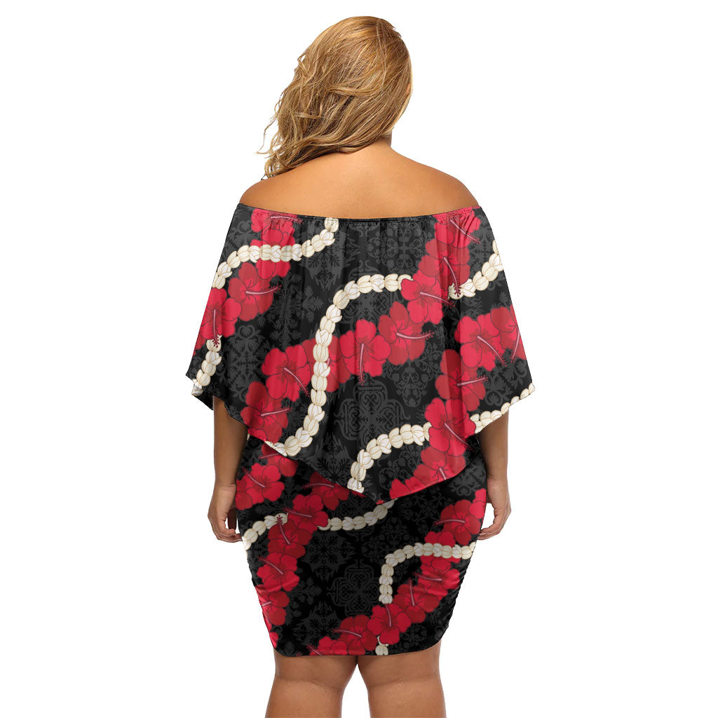 Aloha Ula'ula Hibiscus Pikake Lei Family Matching Off Shoulder Short Dress and Hawaiian Shirt Hawaiian Quilt Pattern LT9 - Polynesian Pride