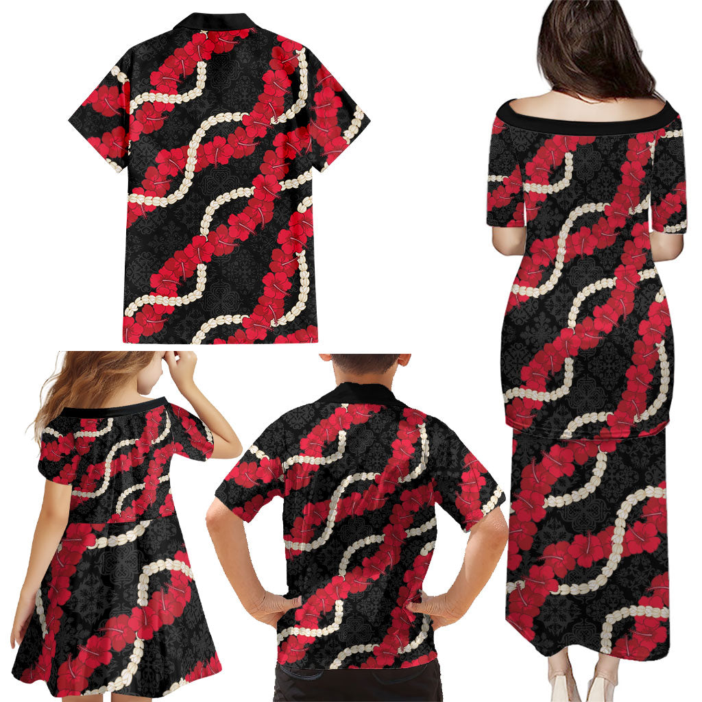 Aloha Ula'ula Hibiscus Pikake Lei Family Matching Puletasi and Hawaiian Shirt Hawaiian Quilt Pattern LT9 - Polynesian Pride