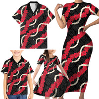 Aloha Ula'ula Hibiscus Pikake Lei Family Matching Short Sleeve Bodycon Dress and Hawaiian Shirt Hawaiian Quilt Pattern LT9 - Polynesian Pride