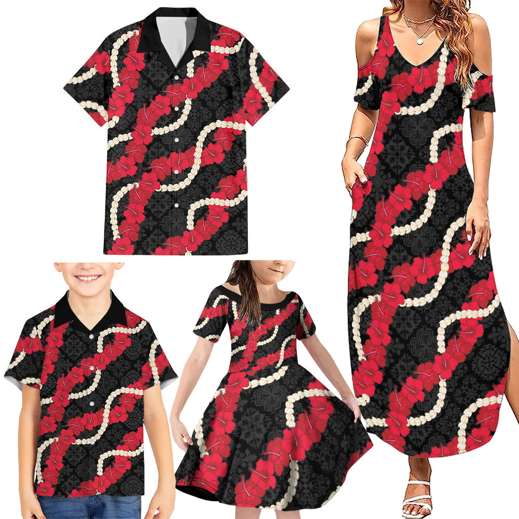 Aloha Ula'ula Hibiscus Pikake Lei Family Matching Summer Maxi Dress and Hawaiian Shirt Hawaiian Quilt Pattern LT9 - Polynesian Pride