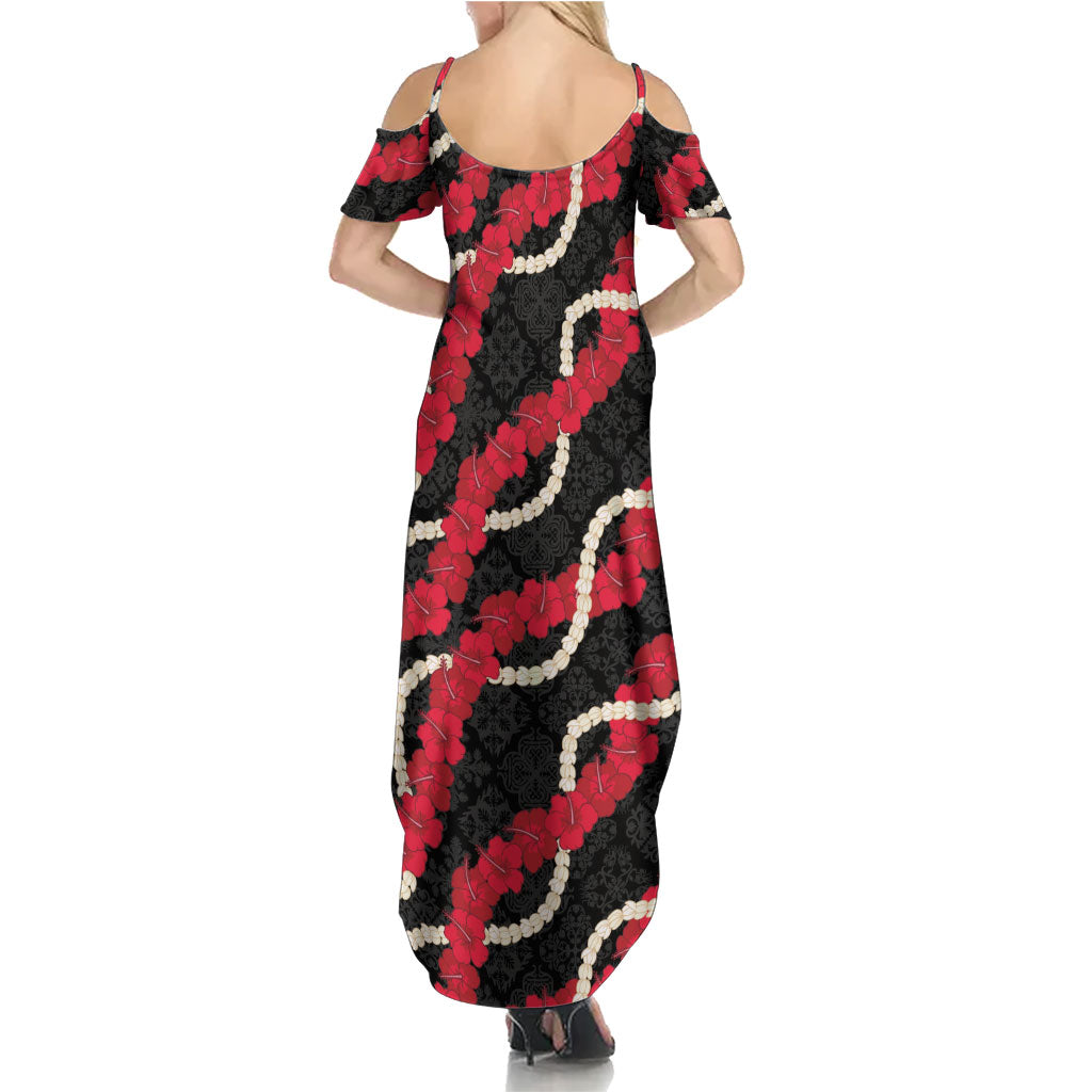 Aloha Ula'ula Hibiscus Pikake Lei Family Matching Summer Maxi Dress and Hawaiian Shirt Hawaiian Quilt Pattern LT9 - Polynesian Pride