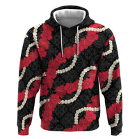 Aloha Ula'ula Hibiscus Pikake Lei Hoodie Hawaiian Quilt Pattern LT9 Pullover Hoodie Black - Polynesian Pride