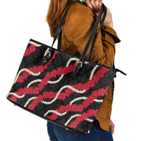 Aloha Ula'ula Hibiscus Pikake Lei Leather Tote Bag Hawaiian Quilt Pattern