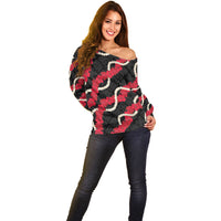 Aloha Ula'ula Hibiscus Pikake Lei Off Shoulder Sweater Hawaiian Quilt Pattern LT9 - Polynesian Pride