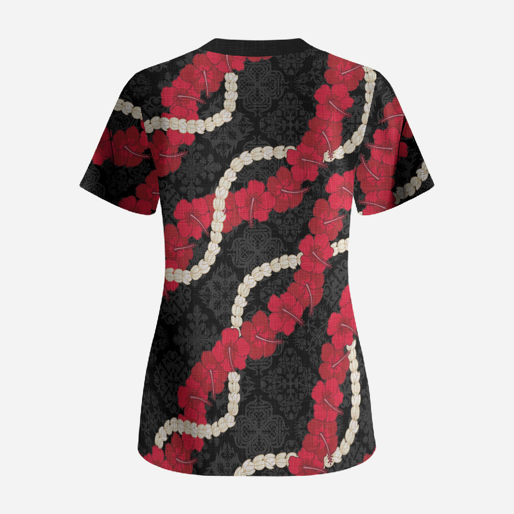 Aloha Ula'ula Hibiscus Pikake Lei Scrub Top Hawaiian Quilt Pattern