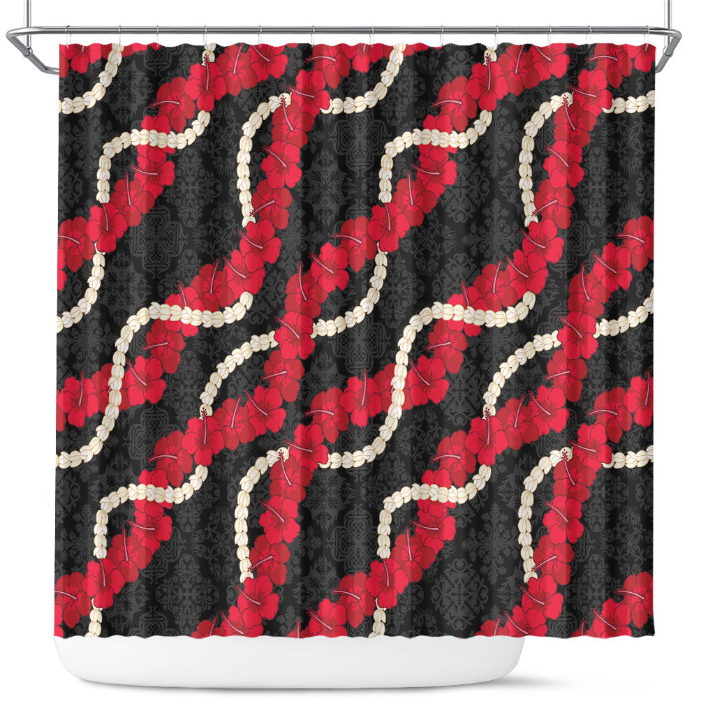 Aloha Ula'ula Hibiscus Pikake Lei Shower Curtain Hawaiian Quilt Pattern