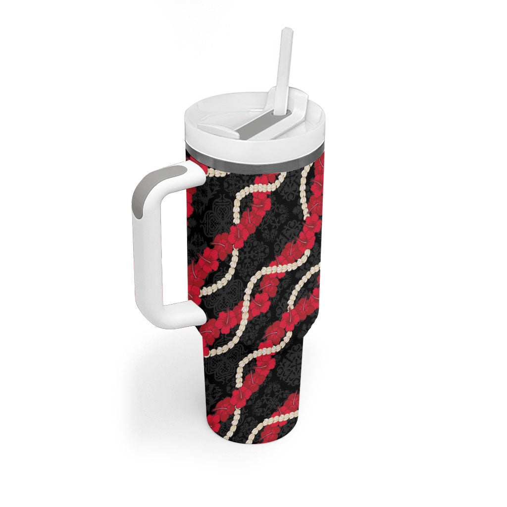 Aloha Ula'ula Hibiscus Pikake Lei Tumbler With Handle Hawaiian Quilt Pattern