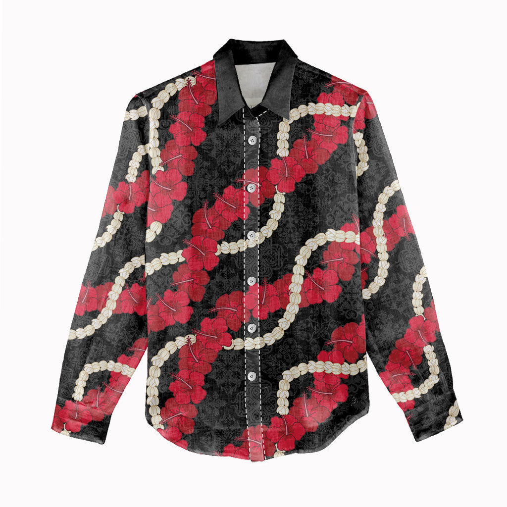Aloha Ula'ula Hibiscus Pikake Lei Women Casual Shirt Hawaiian Quilt Pattern LT9 - Polynesian Pride