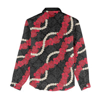 Aloha Ula'ula Hibiscus Pikake Lei Women Casual Shirt Hawaiian Quilt Pattern LT9 - Polynesian Pride