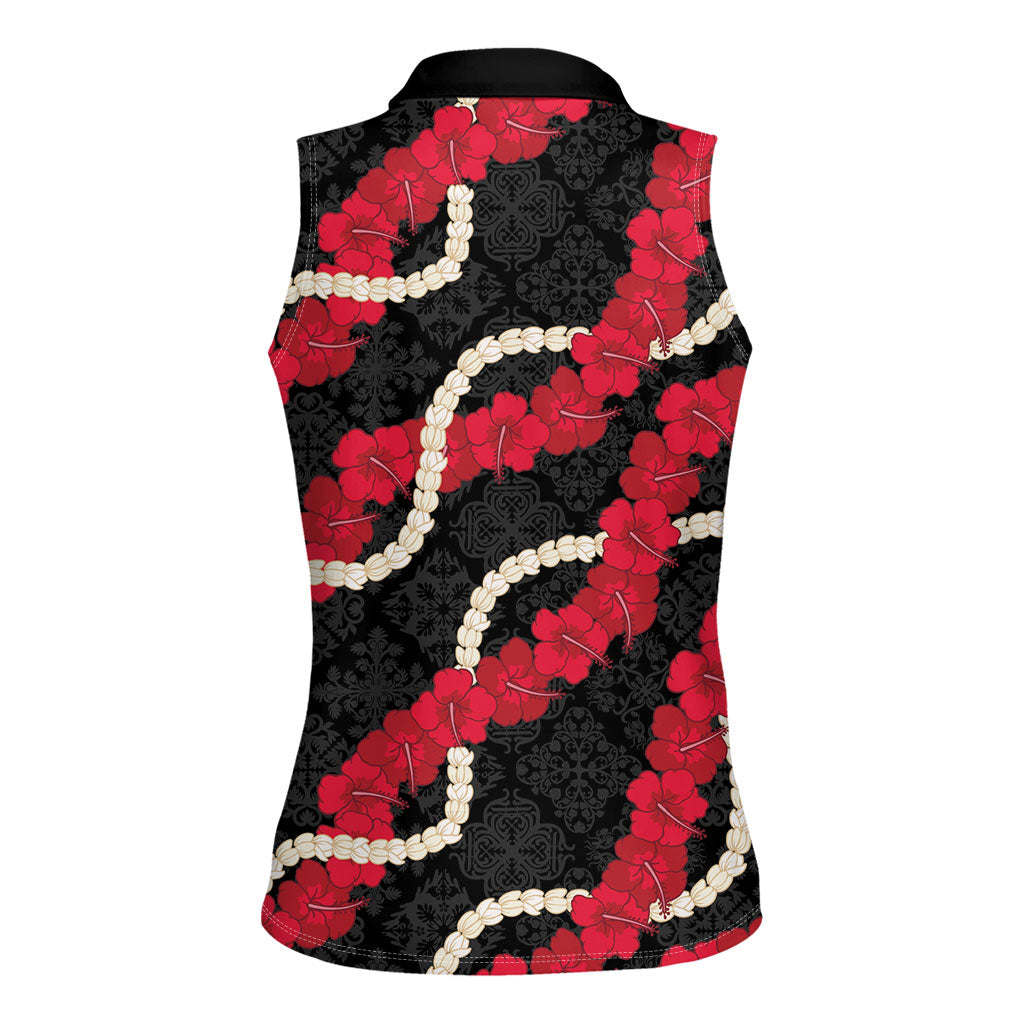 Aloha Ula'ula Hibiscus Pikake Lei Women Sleeveless Polo Shirt Hawaiian Quilt Pattern