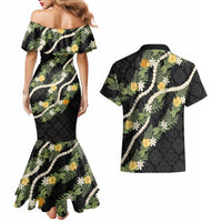 Puakenikeni Anthurium Pikake Lei Couples Matching Mermaid Dress and Hawaiian Shirt Hawaiian Quilt Pattern LT9 - Polynesian Pride