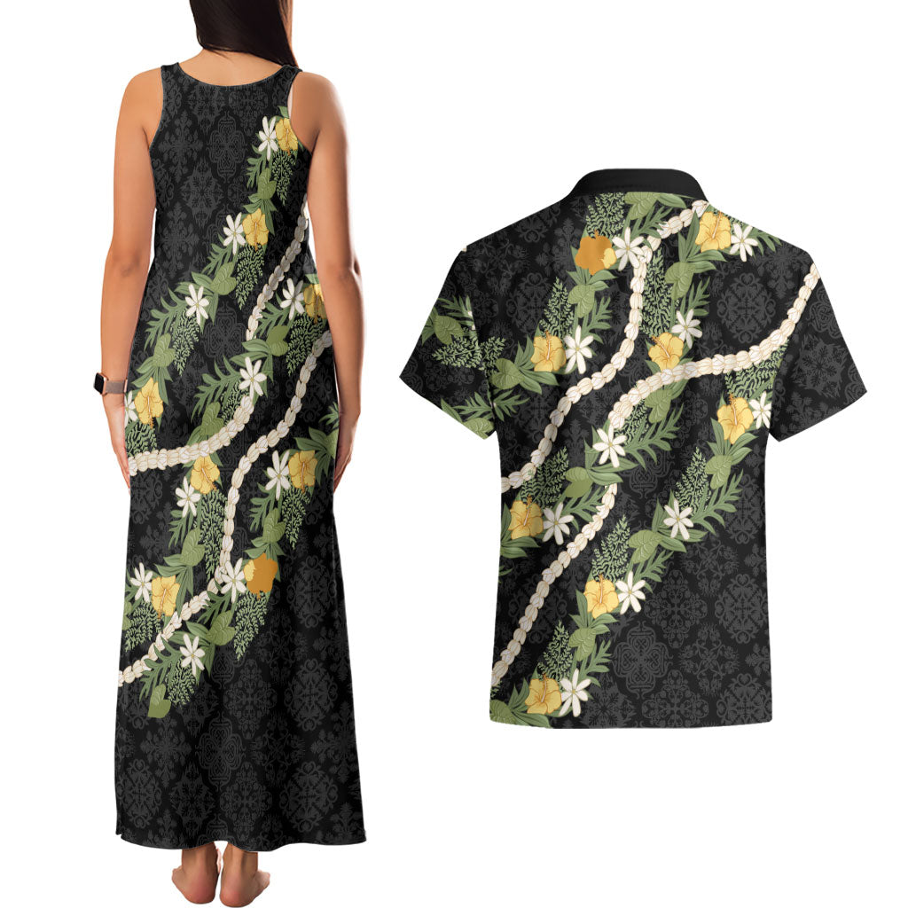 Puakenikeni Anthurium Pikake Lei Couples Matching Tank Maxi Dress and Hawaiian Shirt Hawaiian Quilt Pattern LT9 - Polynesian Pride