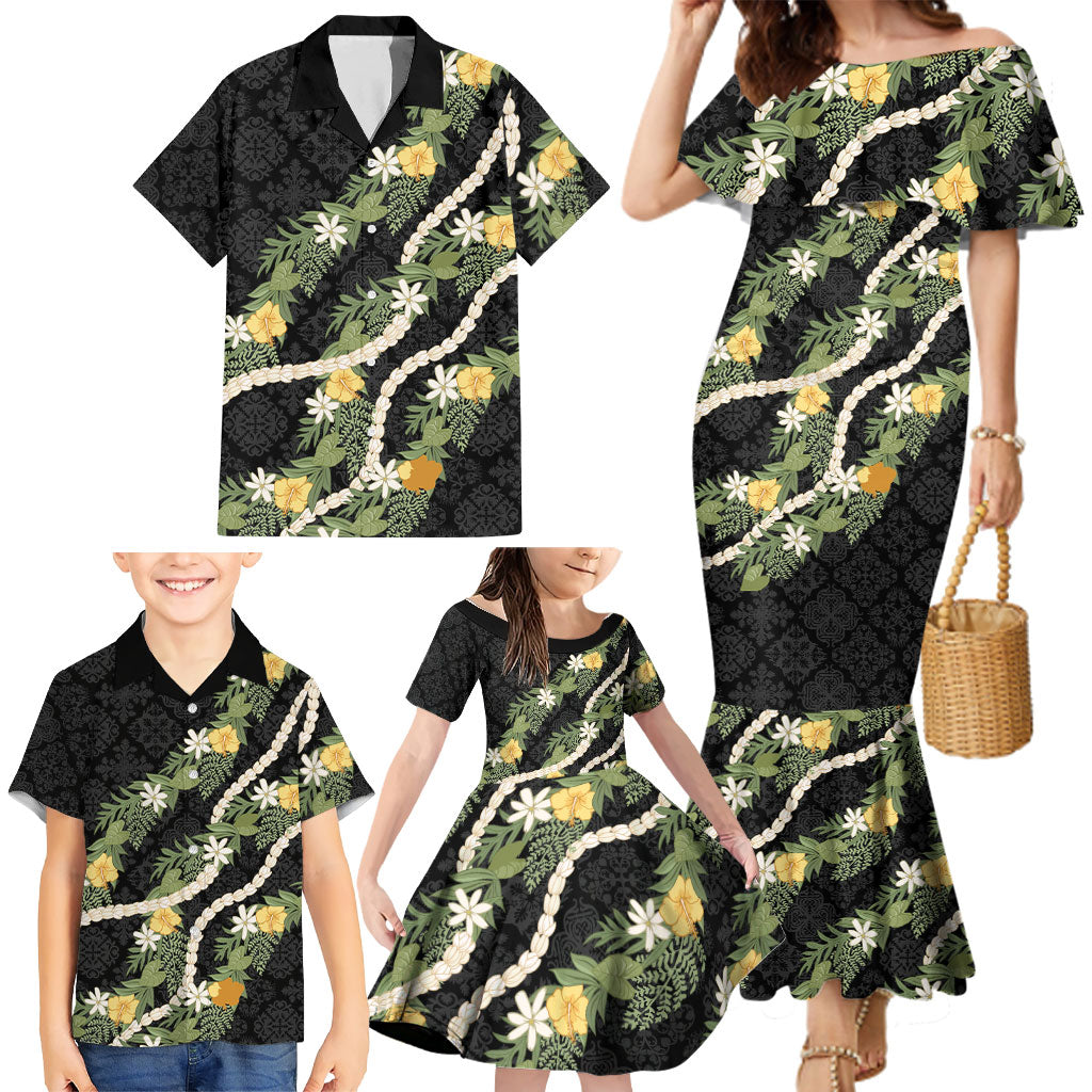 Puakenikeni Anthurium Pikake Lei Family Matching Mermaid Dress and Hawaiian Shirt Hawaiian Quilt Pattern LT9 - Polynesian Pride