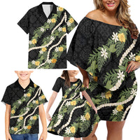 Puakenikeni Anthurium Pikake Lei Family Matching Off Shoulder Short Dress and Hawaiian Shirt Hawaiian Quilt Pattern LT9 - Polynesian Pride