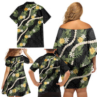Puakenikeni Anthurium Pikake Lei Family Matching Off Shoulder Short Dress and Hawaiian Shirt Hawaiian Quilt Pattern LT9 - Polynesian Pride