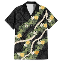 Puakenikeni Anthurium Pikake Lei Family Matching Off Shoulder Short Dress and Hawaiian Shirt Hawaiian Quilt Pattern LT9 Dad's Shirt - Short Sleeve Black - Polynesian Pride