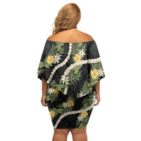Puakenikeni Anthurium Pikake Lei Family Matching Off Shoulder Short Dress and Hawaiian Shirt Hawaiian Quilt Pattern LT9 - Polynesian Pride