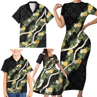 Puakenikeni Anthurium Pikake Lei Family Matching Short Sleeve Bodycon Dress and Hawaiian Shirt Hawaiian Quilt Pattern LT9 - Polynesian Pride