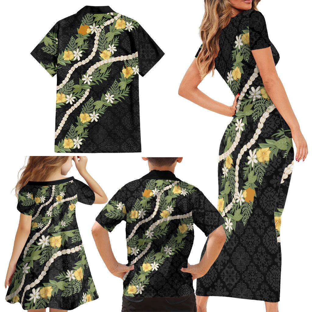 Puakenikeni Anthurium Pikake Lei Family Matching Short Sleeve Bodycon Dress and Hawaiian Shirt Hawaiian Quilt Pattern LT9 - Polynesian Pride
