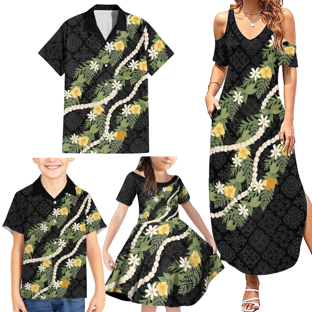 Puakenikeni Anthurium Pikake Lei Family Matching Summer Maxi Dress and Hawaiian Shirt Hawaiian Quilt Pattern LT9 - Polynesian Pride