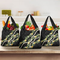 Puakenikeni Anthurium Pikake Lei Grocery Bag Hawaiian Quilt Pattern LT9 3-pack One Size Black - Polynesian Pride