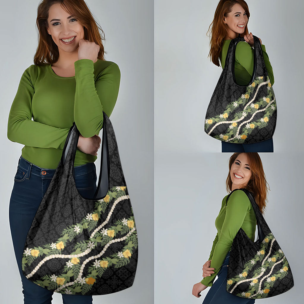 Puakenikeni Anthurium Pikake Lei Grocery Bag Hawaiian Quilt Pattern LT9 - Polynesian Pride