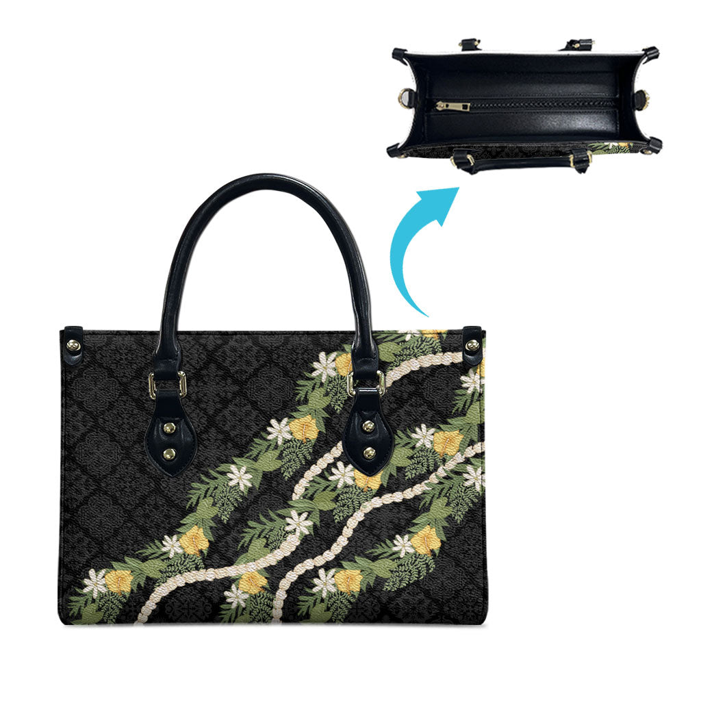 Puakenikeni Anthurium Pikake Lei Leather Bag Hawaiian Quilt Pattern