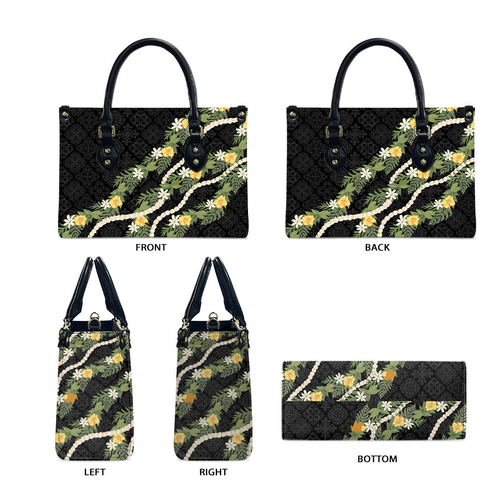 Puakenikeni Anthurium Pikake Lei Leather Bag Hawaiian Quilt Pattern