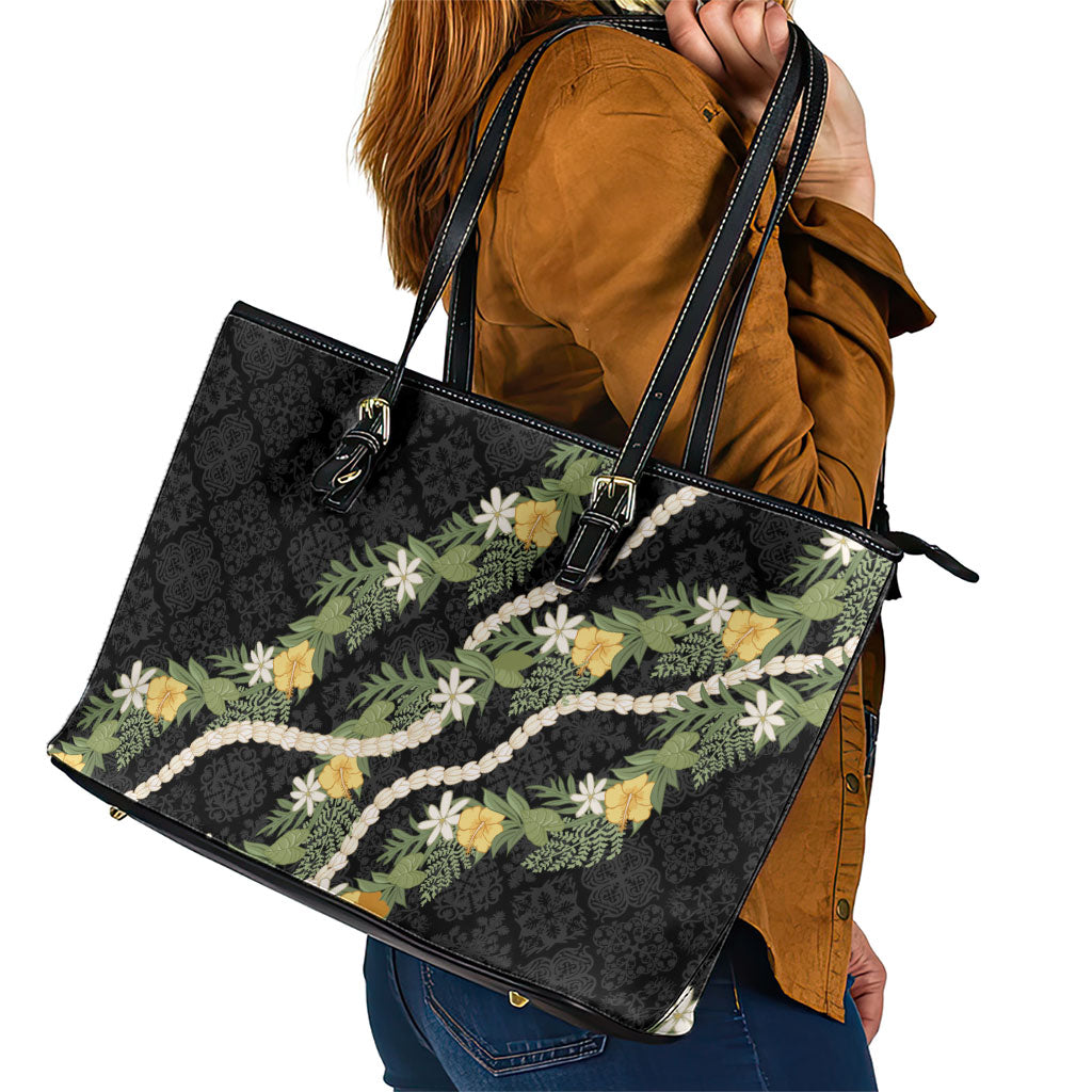 Puakenikeni Anthurium Pikake Lei Leather Tote Bag Hawaiian Quilt Pattern