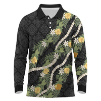 Puakenikeni Anthurium Pikake Lei Long Sleeve Polo Shirt Hawaiian Quilt Pattern