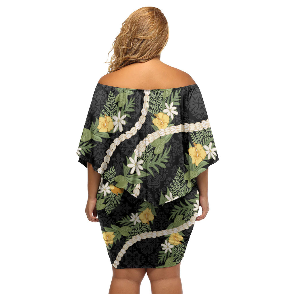 Puakenikeni Anthurium Pikake Lei Off Shoulder Short Dress Hawaiian Quilt Pattern