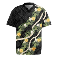 Puakenikeni Anthurium Pikake Lei Rugby Jersey Hawaiian Quilt Pattern LT9 Black - Polynesian Pride