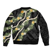 Puakenikeni Anthurium Pikake Lei Sleeve Zip Bomber Jacket Hawaiian Quilt Pattern LT9 - Polynesian Pride