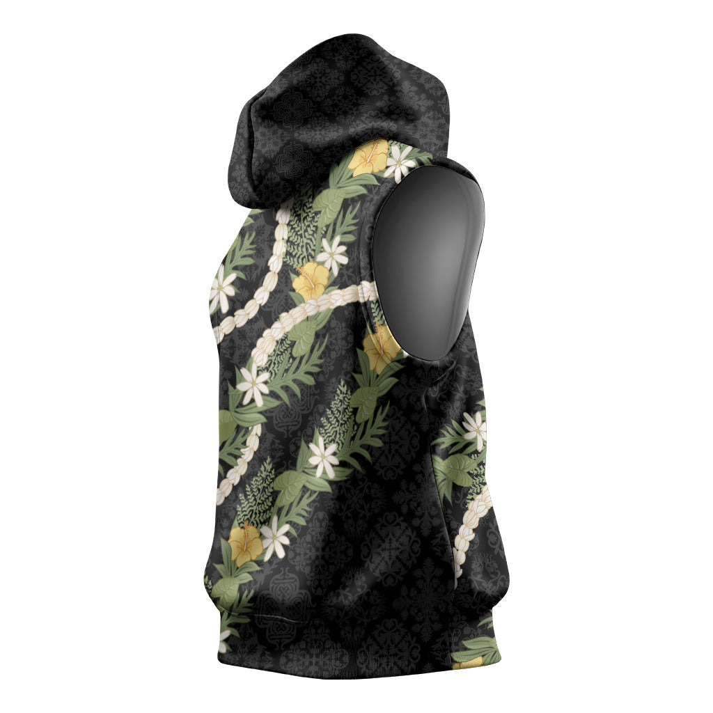Puakenikeni Anthurium Pikake Lei Sleeveless Hoodie Hawaiian Quilt Pattern LT9 - Polynesian Pride