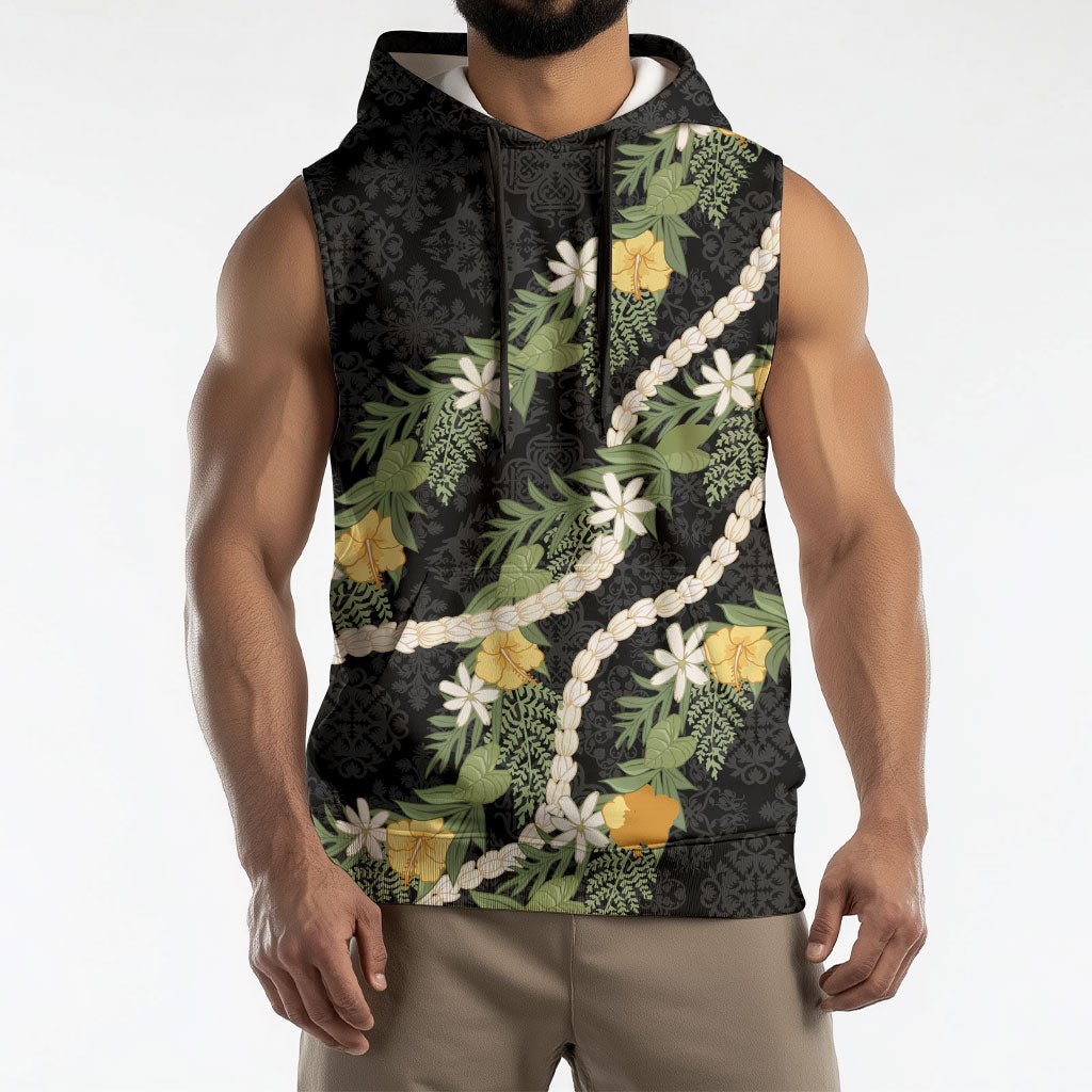 Puakenikeni Anthurium Pikake Lei Sleeveless Hoodie Hawaiian Quilt Pattern LT9 - Polynesian Pride