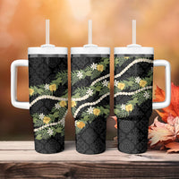 Puakenikeni Anthurium Pikake Lei Tumbler With Handle Hawaiian Quilt Pattern