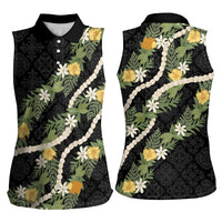 Puakenikeni Anthurium Pikake Lei Women Sleeveless Polo Shirt Hawaiian Quilt Pattern
