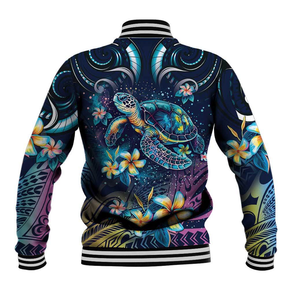 Plumeria Turtles Traditional Tribal Baseball Jacket