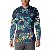Plumeria Turtles Traditional Tribal Button Sweatshirt