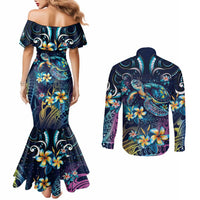 Plumeria Turtles Traditional Tribal Couples Matching Mermaid Dress and Long Sleeve Button Shirt LT9 - Polynesian Pride