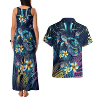 Plumeria Turtles Traditional Tribal Couples Matching Tank Maxi Dress and Hawaiian Shirt LT9 - Polynesian Pride