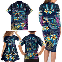 Plumeria Turtles Traditional Tribal Family Matching Long Sleeve Bodycon Dress and Hawaiian Shirt LT9 - Polynesian Pride