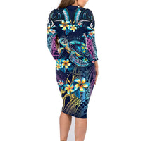 Plumeria Turtles Traditional Tribal Family Matching Long Sleeve Bodycon Dress and Hawaiian Shirt LT9 - Polynesian Pride