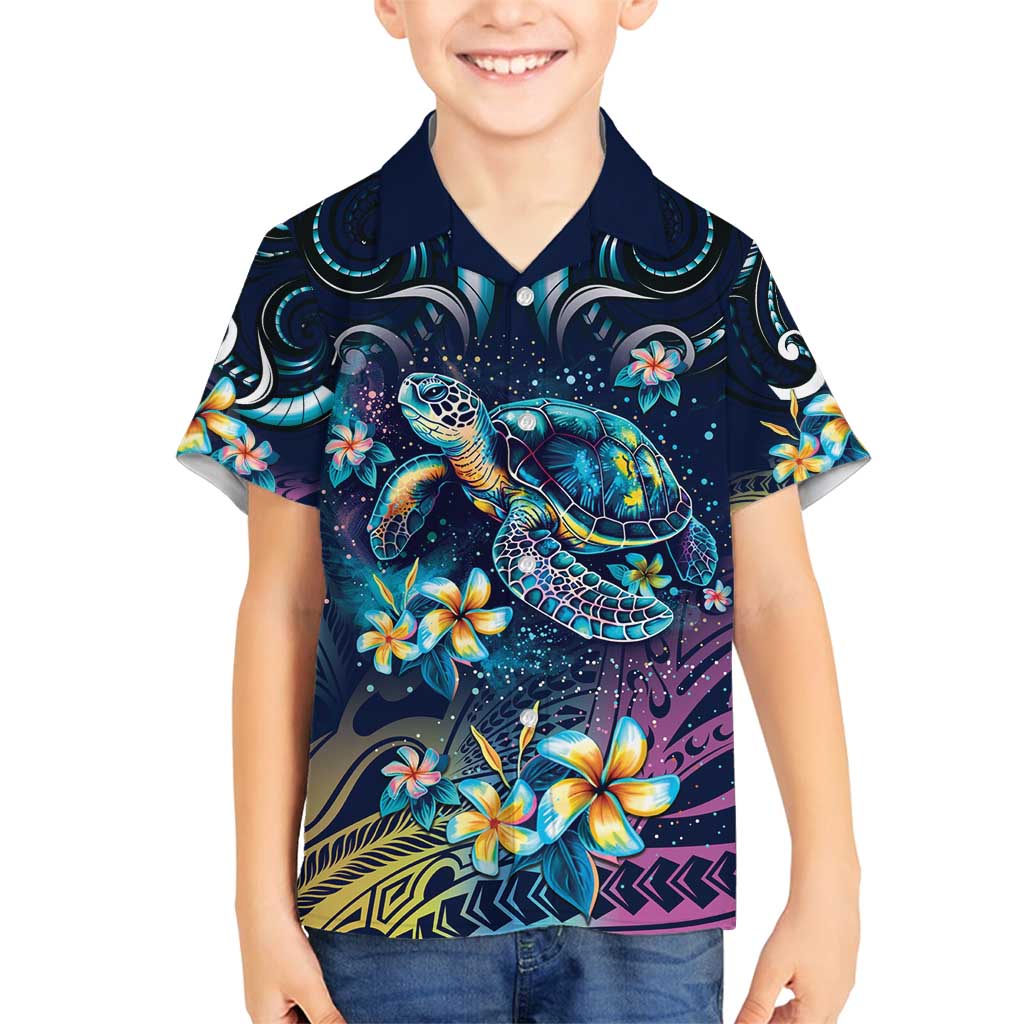 Plumeria Turtles Traditional Tribal Family Matching Long Sleeve Bodycon Dress and Hawaiian Shirt LT9 Son's Shirt Black - Polynesian Pride