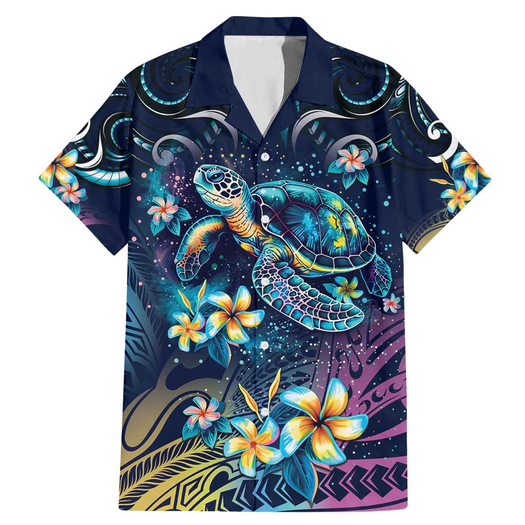 Plumeria Turtles Traditional Tribal Family Matching Mermaid Dress and Hawaiian Shirt LT9 Dad's Shirt - Short Sleeve Black - Polynesian Pride