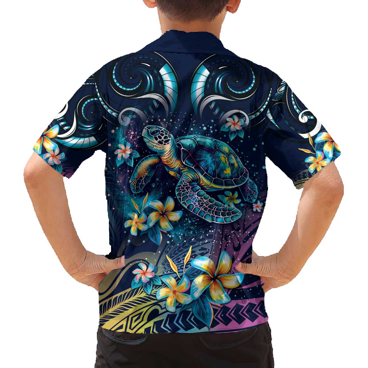 Plumeria Turtles Traditional Tribal Family Matching Off The Shoulder Long Sleeve Dress and Hawaiian Shirt LT9 - Polynesian Pride
